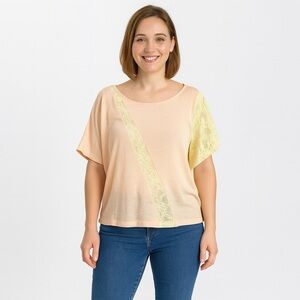 Peach Lace Knit Poncho Top